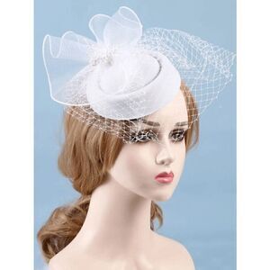 🤍 Pinup Accessory 1950s Retro Vintage Fascinator Bridal White Pillbox Veil Hat